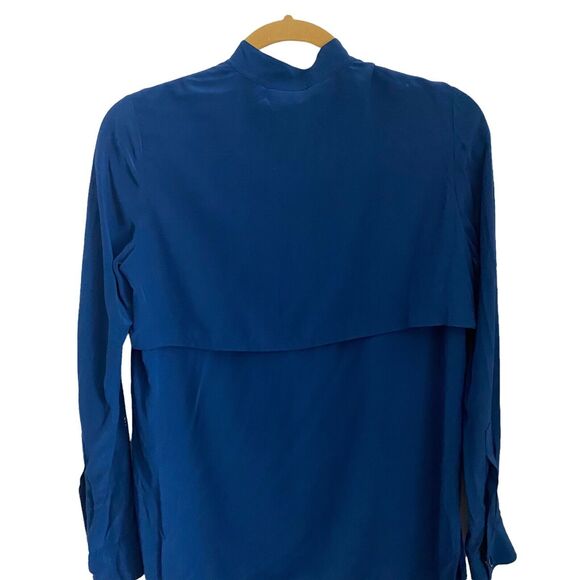 VINCE XS Top Military Blouse Blue Bird 100% Silk Long Sleeve Button - Picture 11 of 11